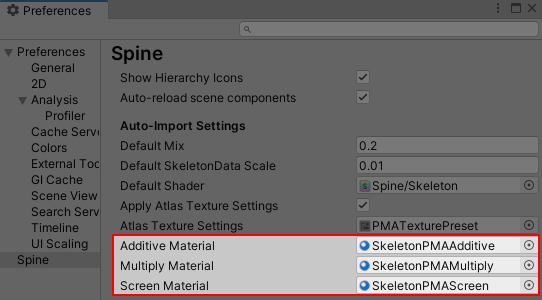 Spine Preferences - Blend Mode Materials